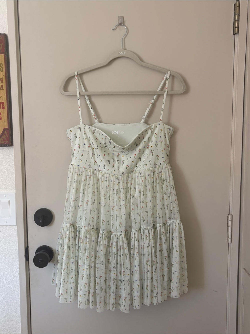 POPFLEX Pale Green Floral Spaghetti Strap Mini Dress